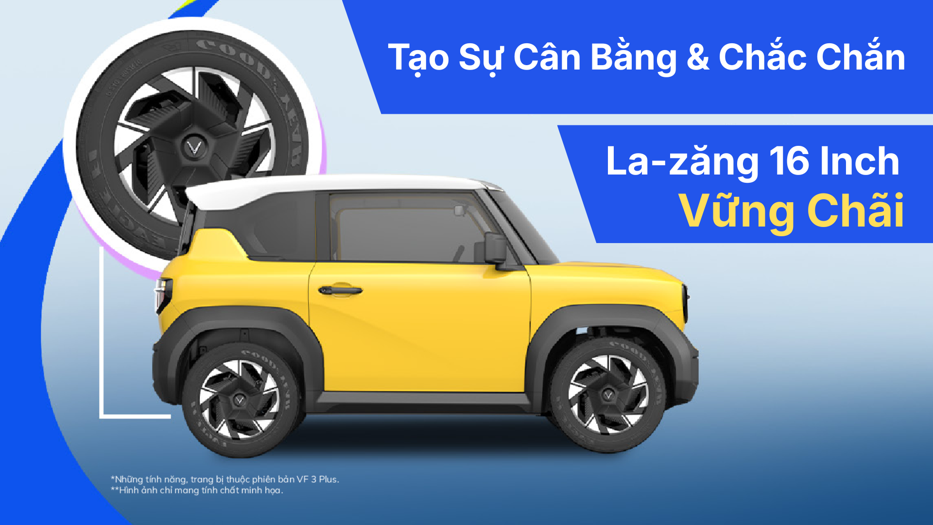 bộ mâm hợp kim thể thao và thông số kích thước lốp xe hầm hố trang bị trên VinFast VF 3.