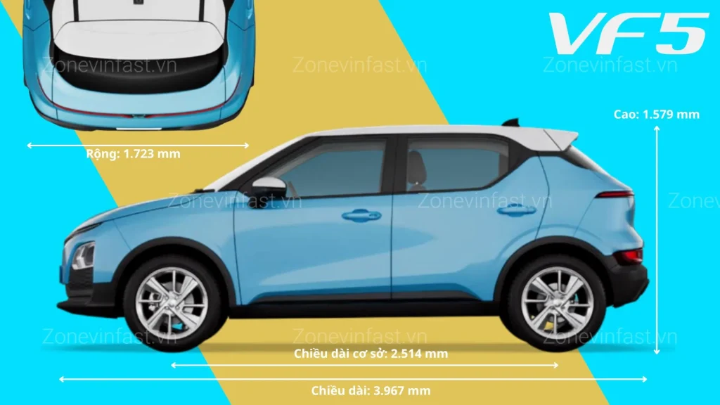 Kích thước tổng thể nhỏ gọn giúp xe ô tô điện VinFast VF 5 Plus linh hoạt trong đô thị