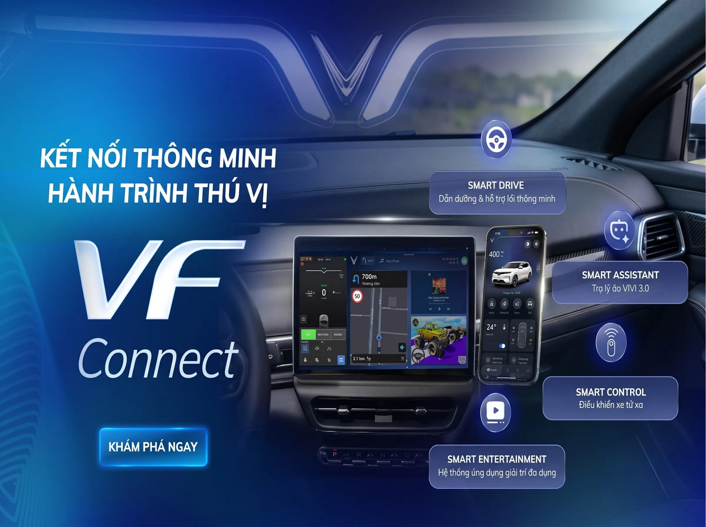 Hệ sinh thái công nghệ thông minh VF Connect và trợ lý ảo trên VinFast VF 8 All New.