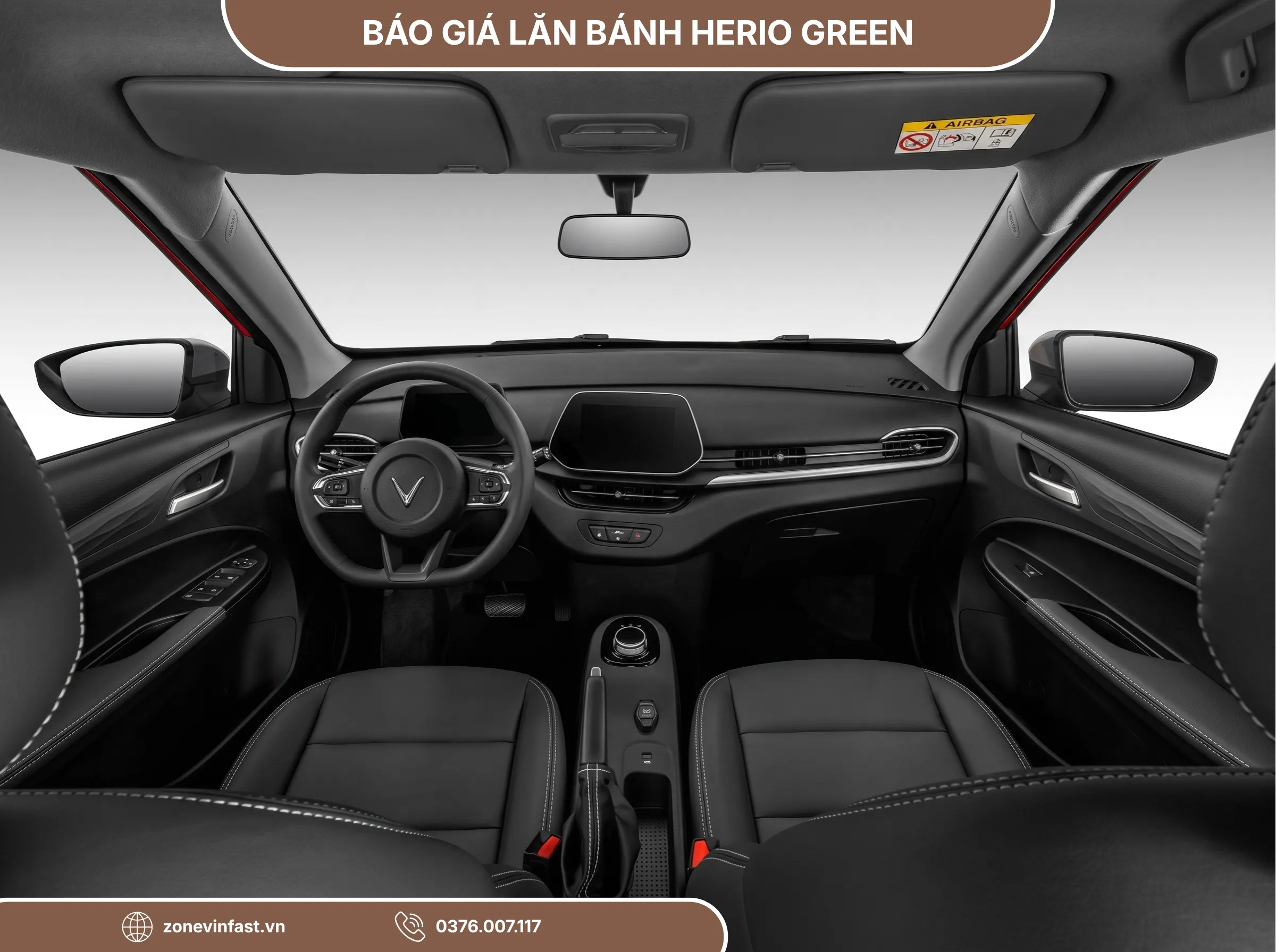 Giá lăn bánh Herio Green. Không gian nội thất khoang lái xe ô tô điện VinFast Herio Green thực dụng, trang bị màn hình cảm ứng 10 inch và vô lăng tích hợp ga tự động Cruise Control.