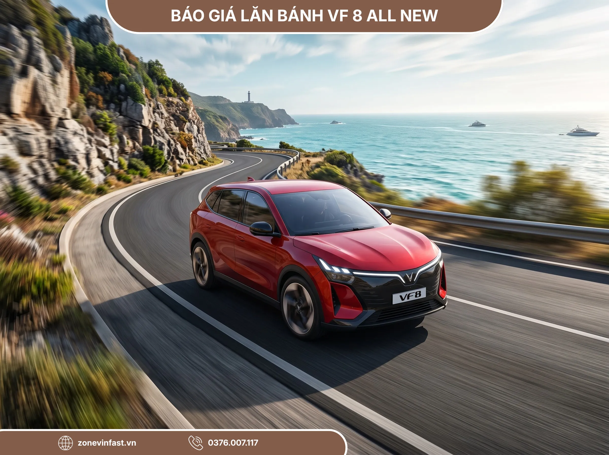 Khả năng vận hành mạnh mẽ, ổn định của SUV điện VinFast VF 8 All New trên cung đường ven biển.