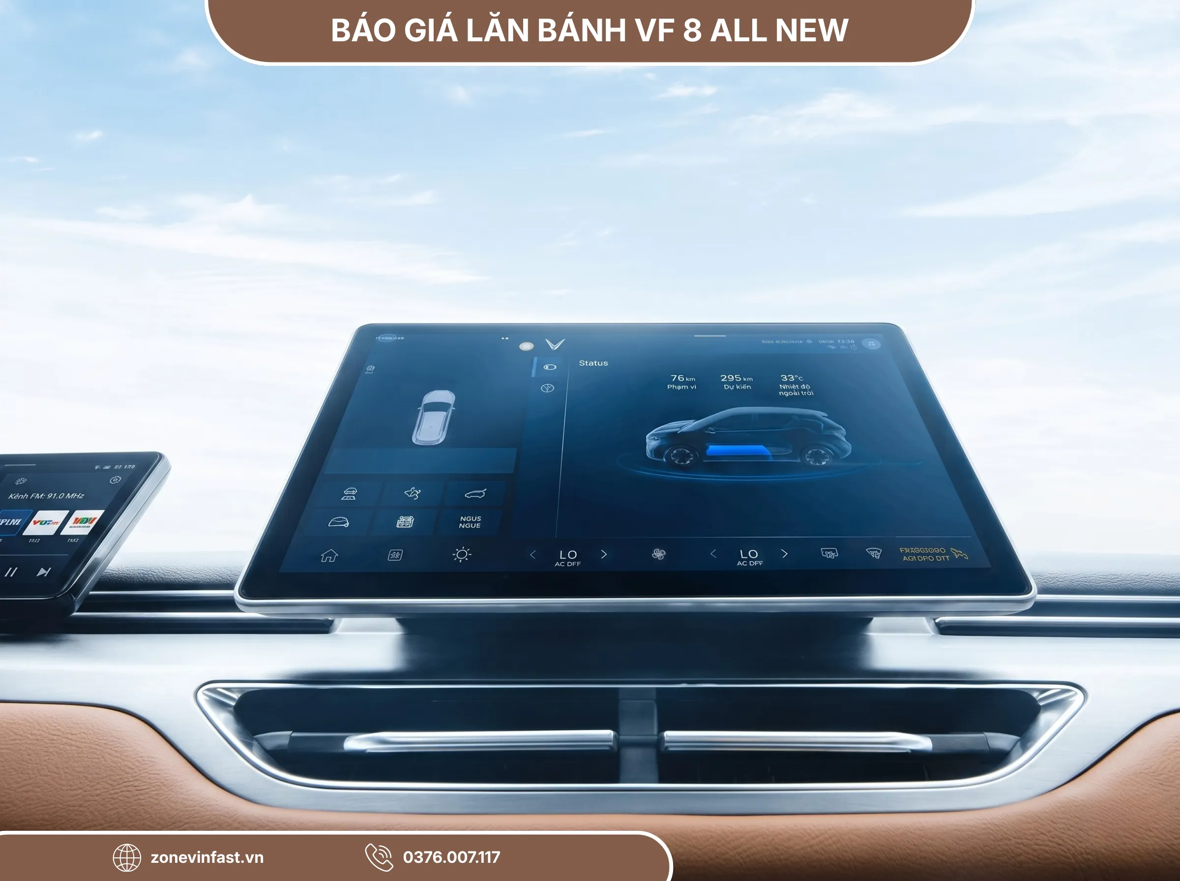 Màn hình giải trí trung tâm 12.9 inch đa chức năng trên khoang lái VinFast VF 8 All New.