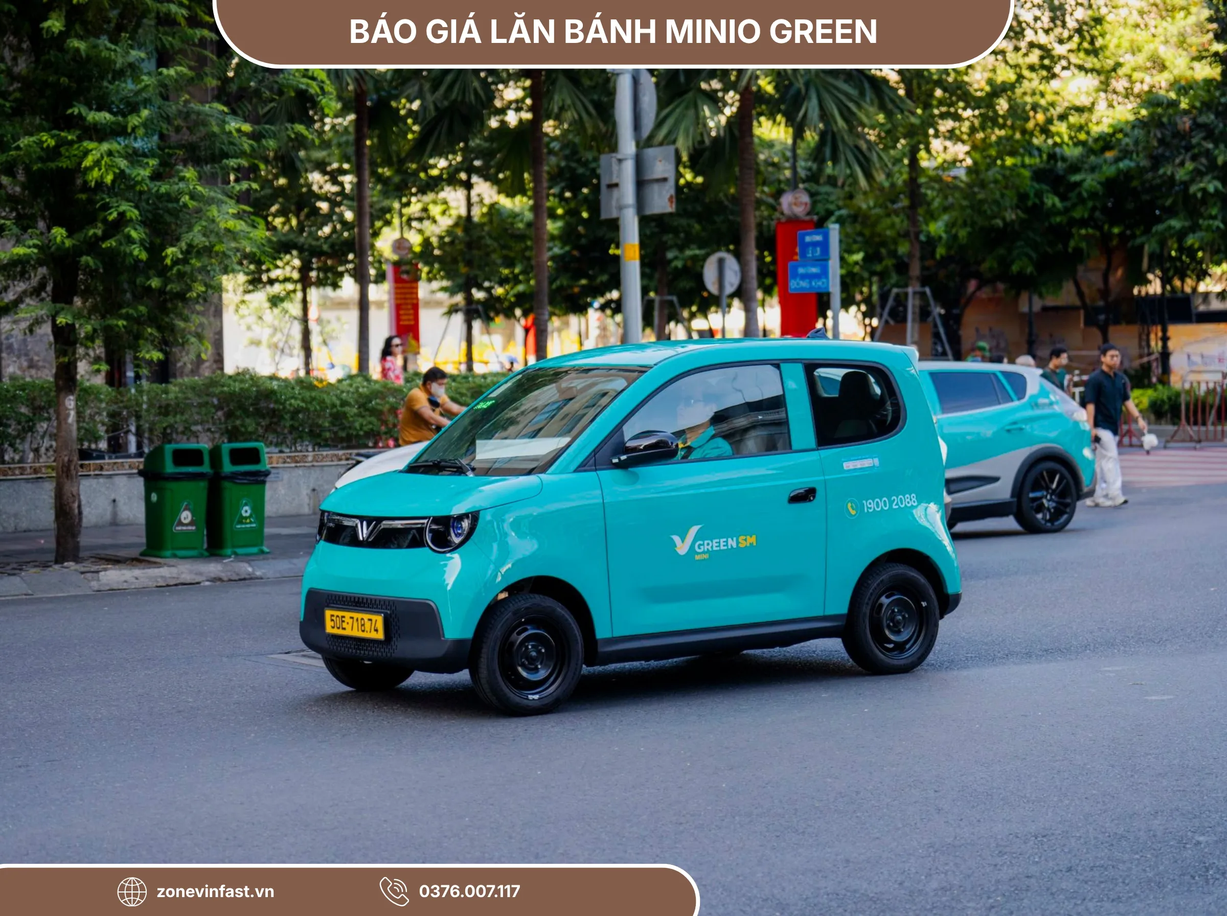 Xe điện VinFast Minio Green di chuyển linh hoạt trên đường phố đô thị, thiết kế tối ưu cho kinh doanh vận tải.